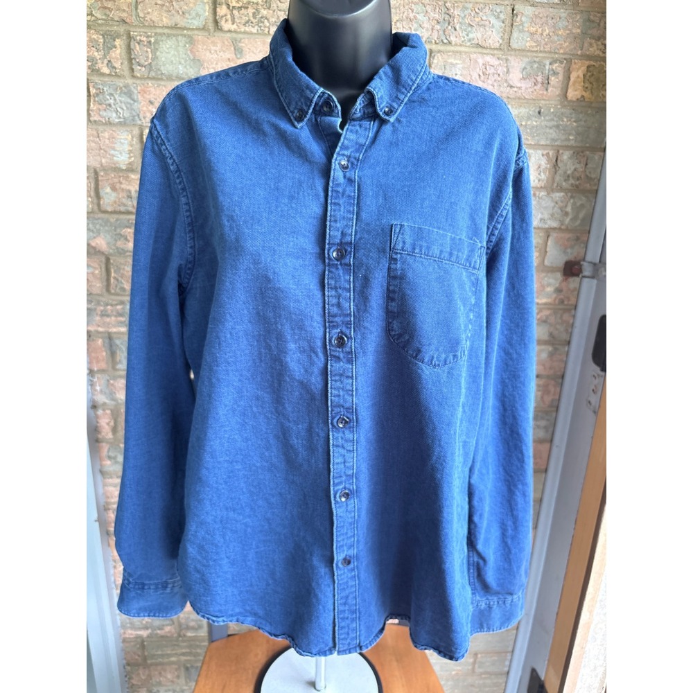 Denim & Flower Ricky Singh Mens Blue Cotton Slim Fit Button Down Shirt Large